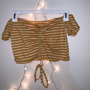 Yellow and White striped Off-the-shoulder crop top